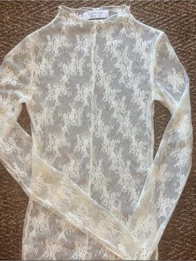 Lavish Alice Ivory Sheer Lace Long Sleeve Top